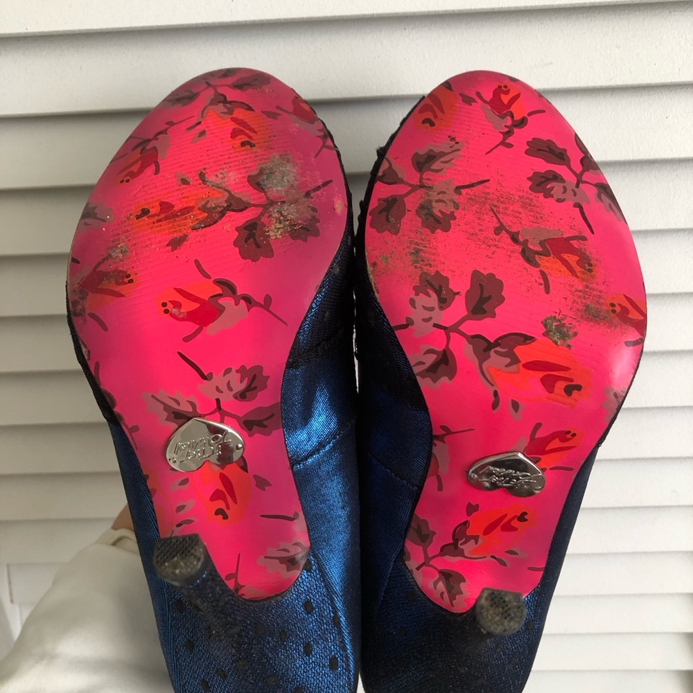 Betsey Johnson Bonnie Electric Blue Polka Dot Tulle Peep Toe Heels Sz 7.5 - Picture 8 of 8